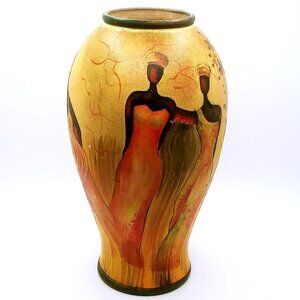Ceramic Pottery Vase African Inspired Multicolor Hand Painted 8.5" H 2.5" D